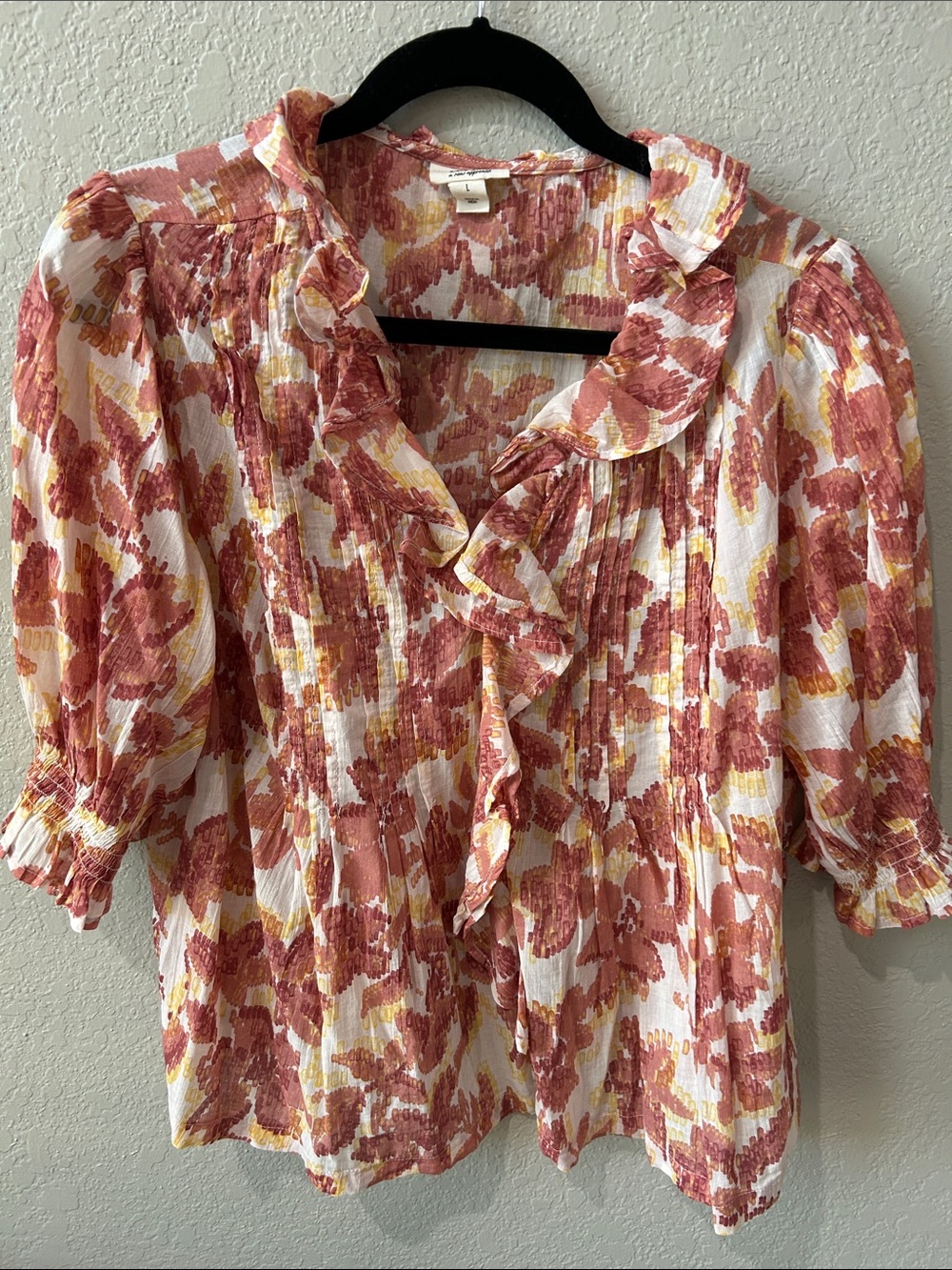 a.n.a Rust & Cream Floral Ruffle Blouse